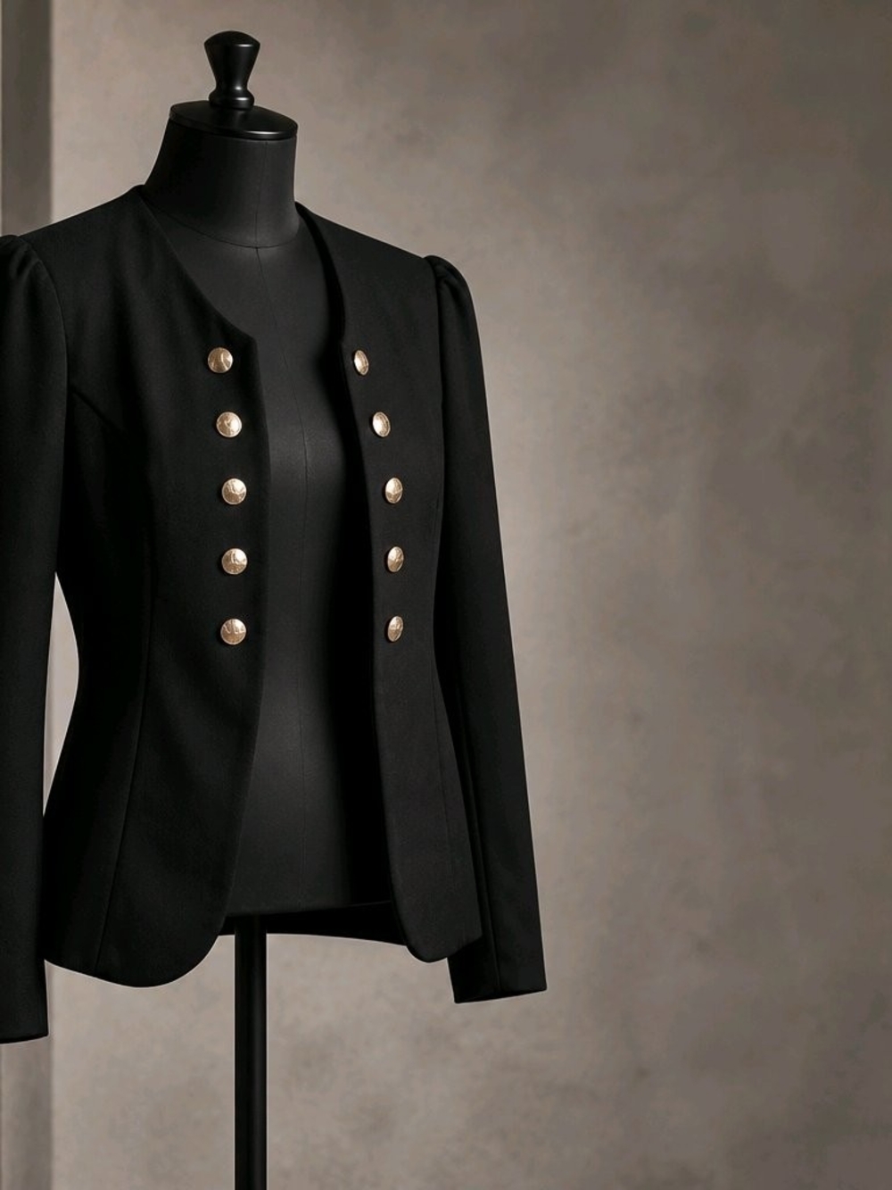 HALARA Black Double-Breasted Military Blazer with Gold Buttons